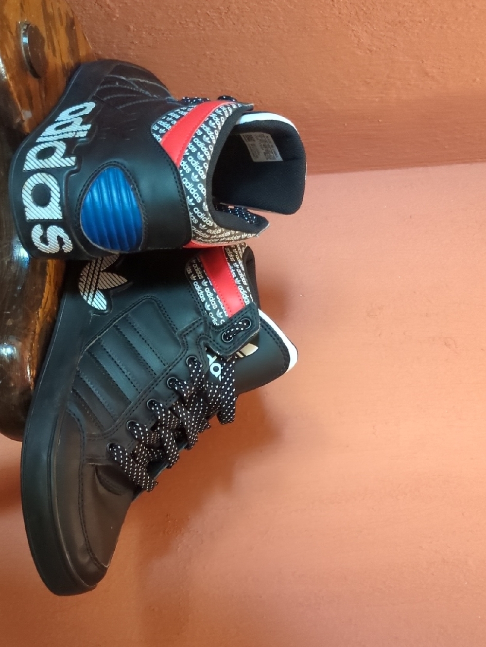 adidas Kids Black High-Top Sneakers with Red and Blue Accents